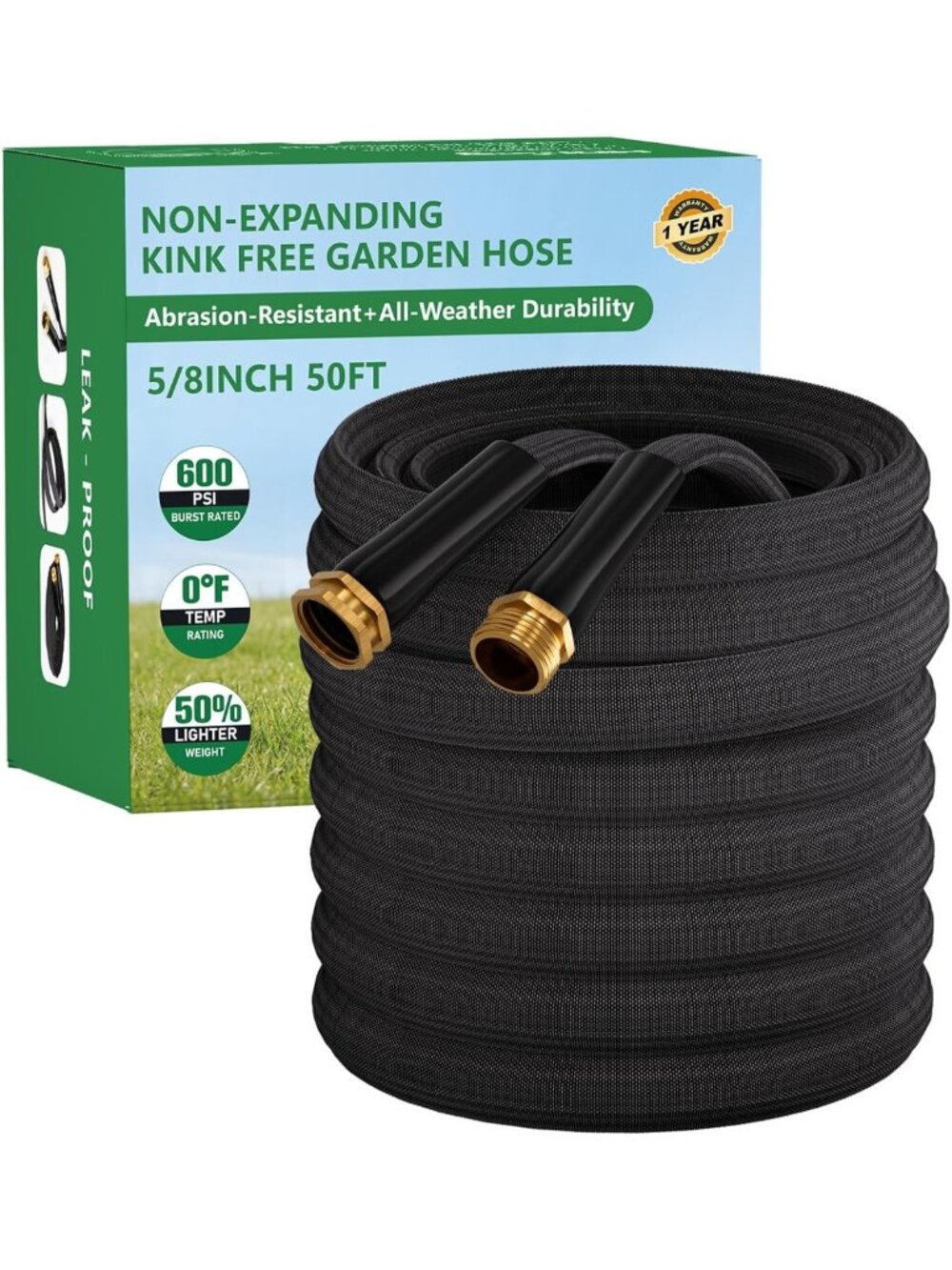 50FT Ultra Lightweight Non-Expanding Garden Hose - Flexible, Durable & Easy to